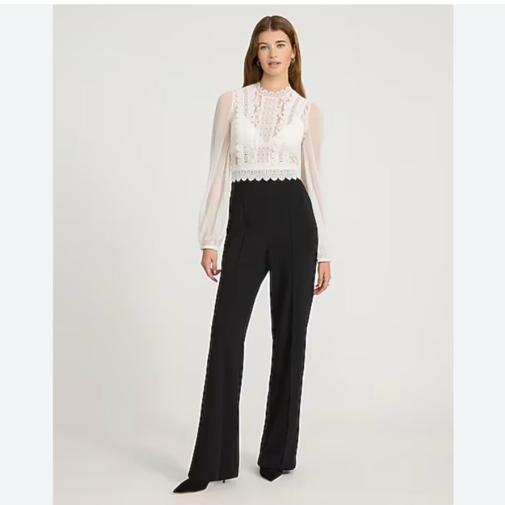 Lace Mock Neck Long Sleeve Wide Leg Jumpsuit